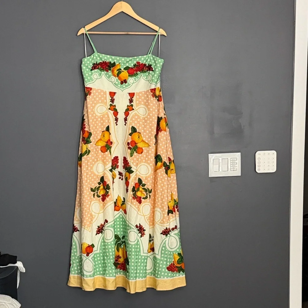 NWT Caroline Constas Linen Cotton Blend Tent Citrus Print Dress